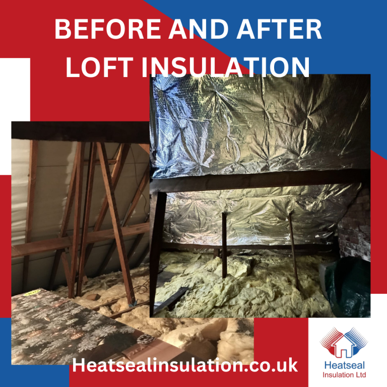 before and after loft insulation images from a property in Manchester